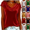 thumbnail image 1 of YFNNUP Velvet Shirts for Womens Cowl Neck Cap Sleeves Sequined Patchwork Summer Tops Sparkly Party Fashion Blouse T-Shirt, 1 of 6
