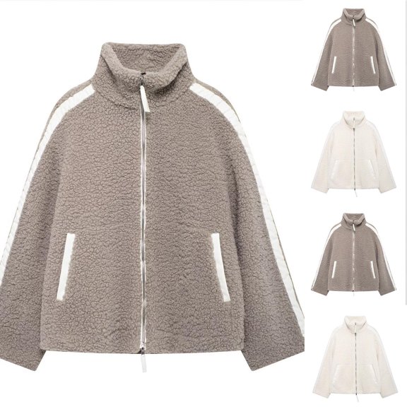 YFNNUP Warm Winter Coats for Women Oversized Sherpa Fleece Zipper Coat Oversized Stand Collar Fuzzy Faux Shearling Jacket White,M