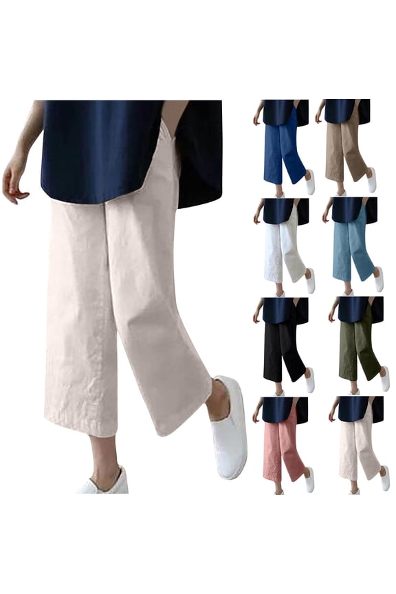 Women Capri Jeans Elastic Waist Wide Leg Cropped Pant Loose Fit Lightweight Denim Pants Summer Casual Cotton Barrel Jean Trouser White XXL
