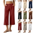 thumbnail image 1 of YFNNUP Women Capri Pants Wide Straight Leg Capris Trouser High Waist Casual Pants Loose Fit Cropped Trousers with Pockets Green M, 1 of 8