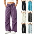 thumbnail image 1 of YFNNUP Women Cargo Pants Quick-Dry Parachute Hiking Pants Lightweight Baggy Pants Casual Outdoor Travel Trouser with Zipper Pockets Black XXL, 1 of 6