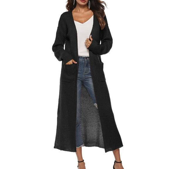 YFNNUP Women Maxi Cardigan Sweaters Long Sleeve Open Front Knit Long Coat Duster Cozy 2025 Fall Winter Outfits with Pockets