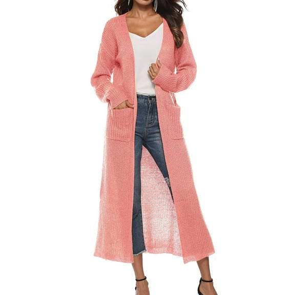 YFNNUP Women Maxi Cardigan Sweaters Long Sleeve Open Front Knit Long Coat Duster Cozy 2025 Fall Winter Outfits with Pockets
