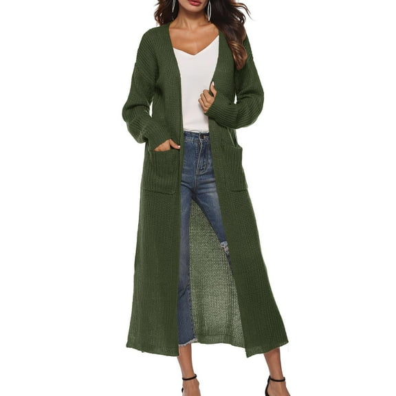 YFNNUP Women Maxi Cardigan Sweaters Long Sleeve Open Front Knit Long Coat Duster Cozy 2025 Fall Winter Outfits with Pockets