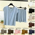 thumbnail image 1 of YFNNUP Women Pajamas Set T Shirts Lightweight Comfy Short Sleeve Shirt and Lightweight Breathable Shorts Summer Loungewear Sleepwear Sets Green XXL, 1 of 6