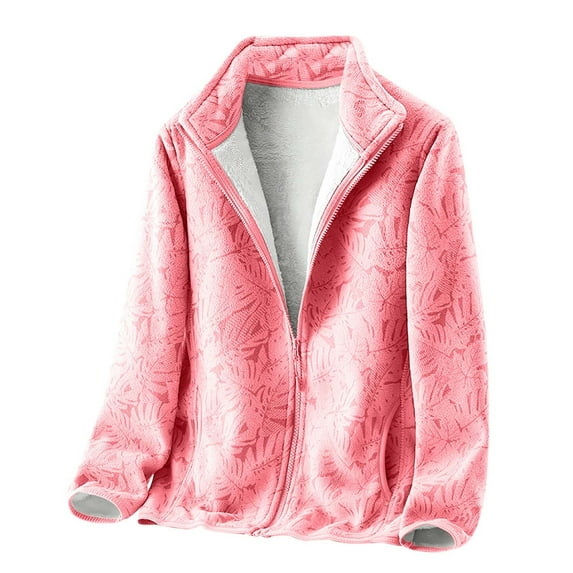 YFNNUP Women Plush Jacket Full Zip Long Sleeve Windbreaker Solid Stand Lapel Windproof Warm Coat Soft Comfortable Pockets Repellent Jacket for Hiking and Fishing