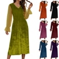 thumbnail image 1 of YFNNUP Women Velvet Maxi Dress Chiffon Patchwork Long Sleeve V Neck Holiday Cocktail Party Semi Formal Midi Dresses for Wedding Guest, 1 of 8