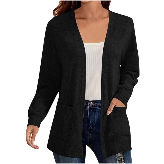 YFNNUP Women's 2025 Fall Knit Cardigan Open Front Long Cardigans Cozy Long Sleeve Knit Sweaters Coats with Pockets