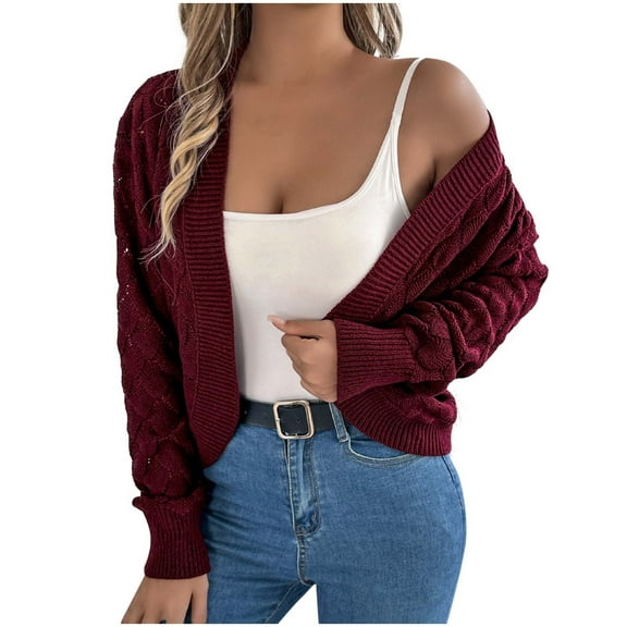 YFNNUP Women’s Bolero Shrug Sweaters,Knitted Open Front Long Sleeve Cropped Tops Solid Cute Casual Fashion Cardigans