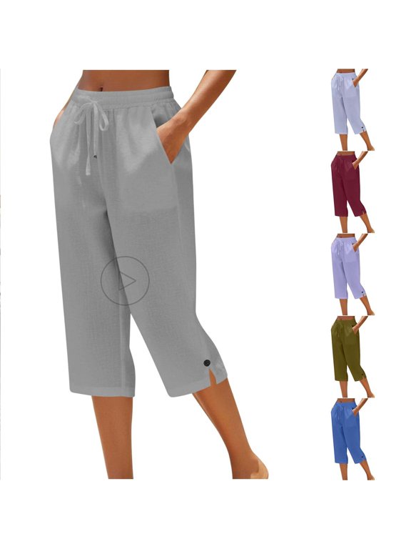 Women's Capris Wide Leg Elastic Waist Cropped Pant Lightweight Drawstring Trouser Casual Outdoor Vacation Lounge Trousers Gray XXXL
