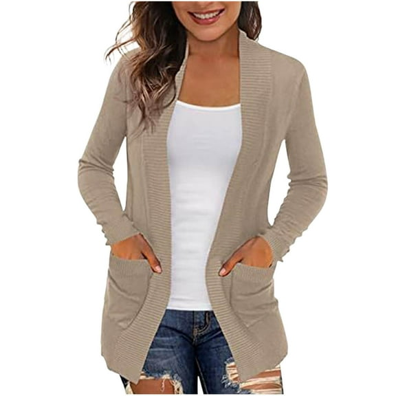 YFNNUP Women's Cardigans Casual Lightweight Open Front Cardigan Sweaters Regular Fit Long Sleeve Solid Knit Coat