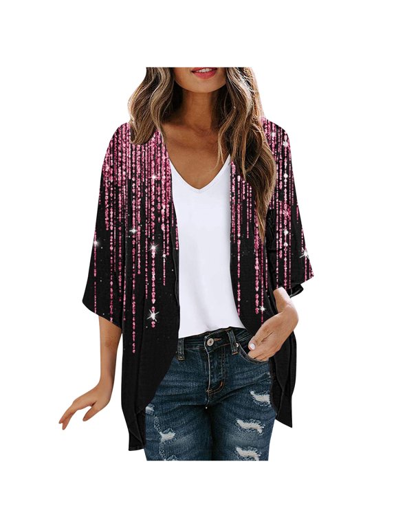 Women's Casual Open Front Cardigans Sequin Sparkle Lightweight Cardigan Clubwear Cover Up Coats Glitter Sequin Cardigan