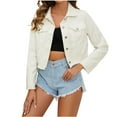 thumbnail image 1 of YFNNUP Women's Cropped Denim Jackets Basic Long Sleeve Button Down Jean Jacket Solid Lapel Denim Jacket Slim Fit Jacket Coat with Pockets, 1 of 3