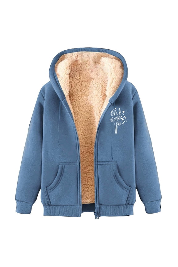 Women's Fleece Lined Hoodies Full Zip Up Hooded Jacket Coat Funny Printed Sweatshirt Long Sleeve Sweatshirt Jacket with Pockets
