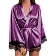 thumbnail image 1 of YFNNUP Women's Kimono Satin Robe Sexy Lace Sleeve Robe Soft Ice Silk Satin Robe Loose Lightweight Loungewear with Blet, 1 of 3