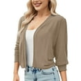 thumbnail image 1 of YFNNUP Women's Knit Cropped Cardigan Slim Fit Bolero Cardigan Three Quarter Sleeve Chiffon Tops, 1 of 9