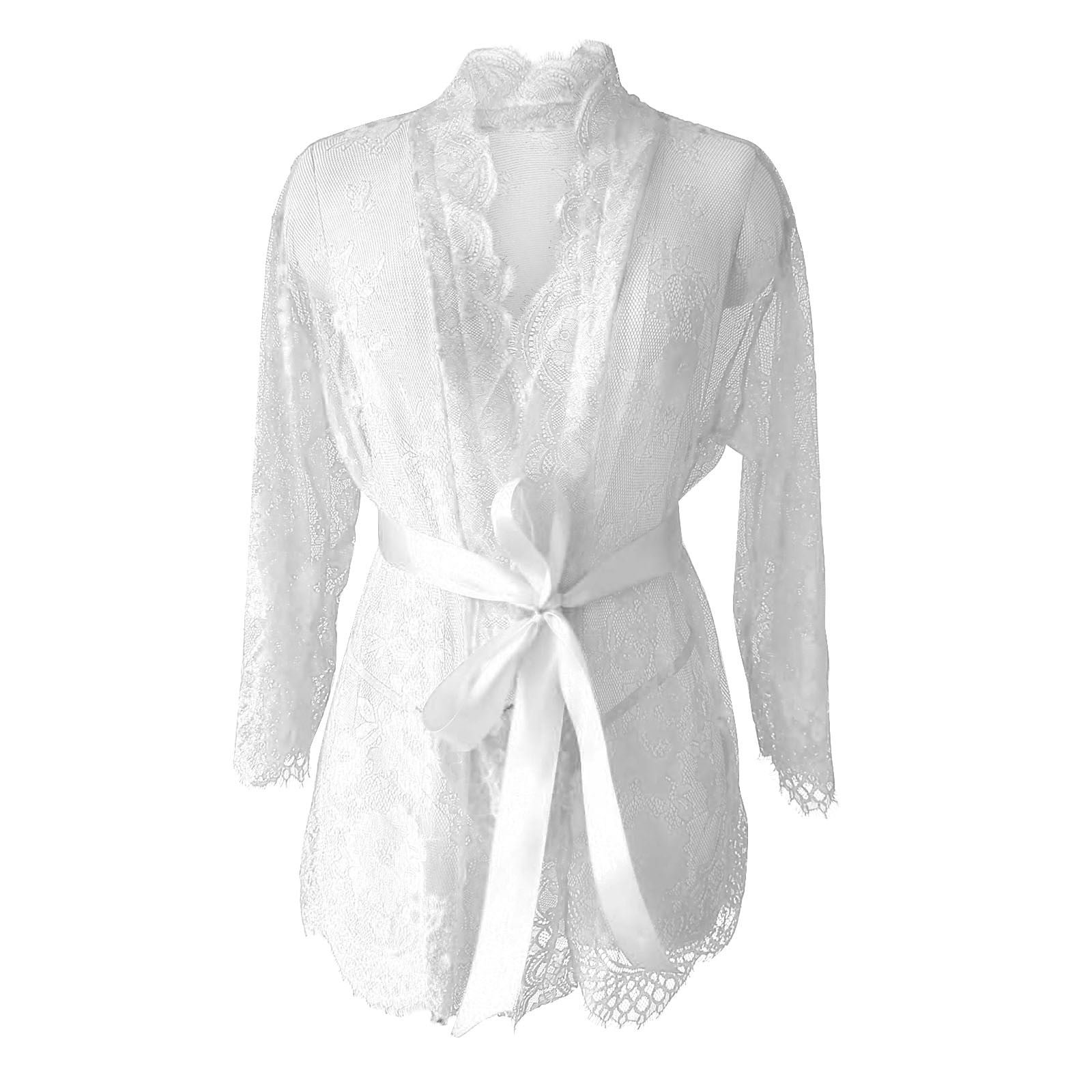 Sleeve Belted Mesh Night Robe with Lingerie Set