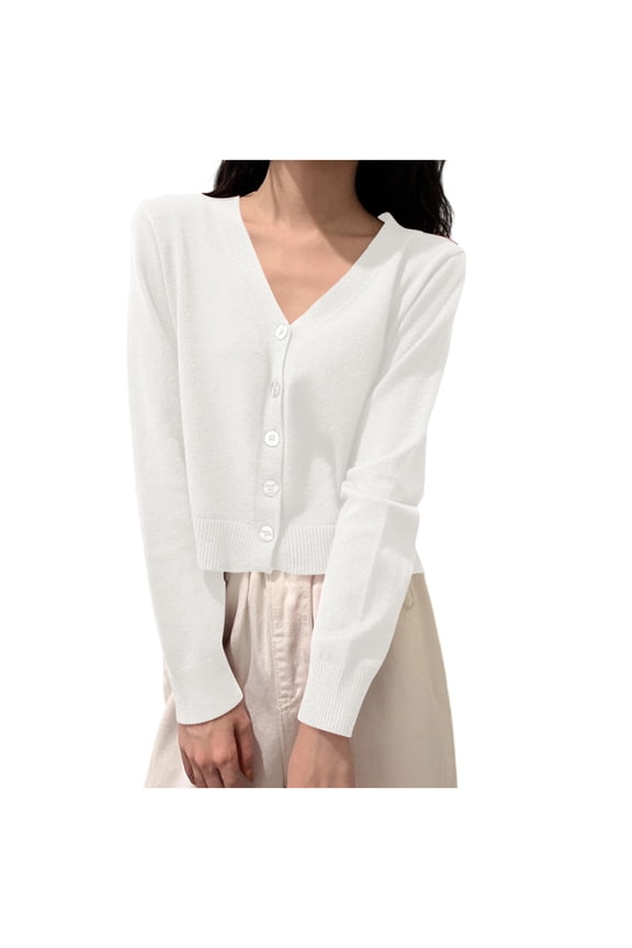 Women's Long Sleeve Button Up Cropped Cardigan Sweaters for Women V Neck Short Bolero Shrug for Dresses