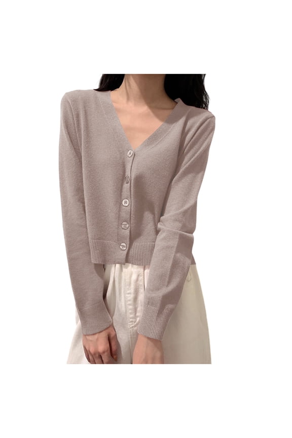 Women's Long Sleeve Button Up Cropped Cardigan Sweaters for Women V Neck Short Bolero Shrug for Dresses