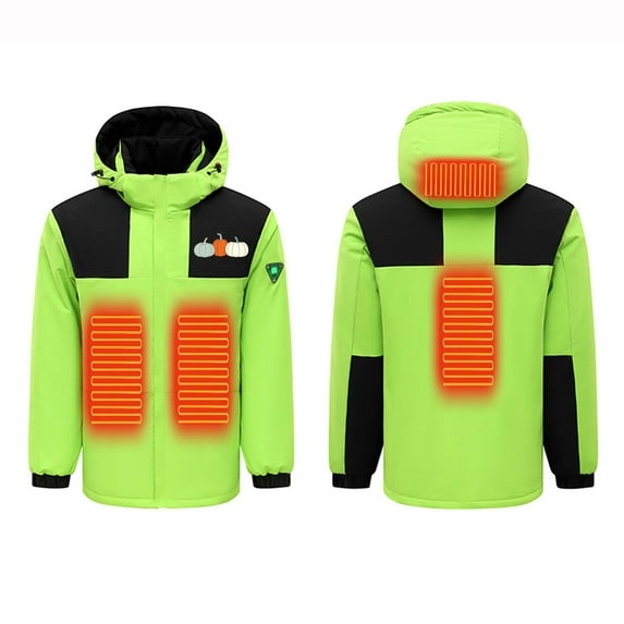 YFNNUP Women's and Men's Control Heated Jacket 4 Heat Zones Heating Jacket Windproof Printed Winter Coat Thicken Warm Heated Coat with Detachable Hood Heated Jacket