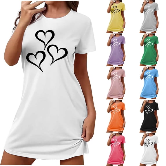 YFNNUP Women's Nightgowns Crewneck Short Sleeve Sleepwear Comfy Soft Sleep Dress Lightweight Printed Nightshirt Yellow L