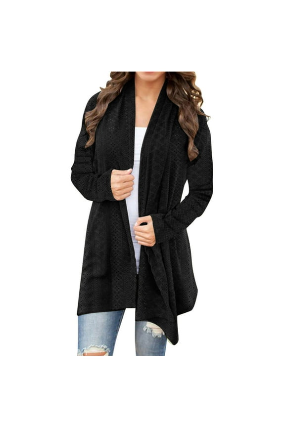 Women's Open Front Cardigans Casual Long Sleeve Lightweight Knit Cardigan Coat Solid Fall Duster
