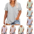 thumbnail image 1 of YFNNUP Women's Plus Size Top Striped Printed Short Sleeve Top Loose Fit V Neck Blouse Summer Casual Vacation Shirts Blue XXL, 1 of 7