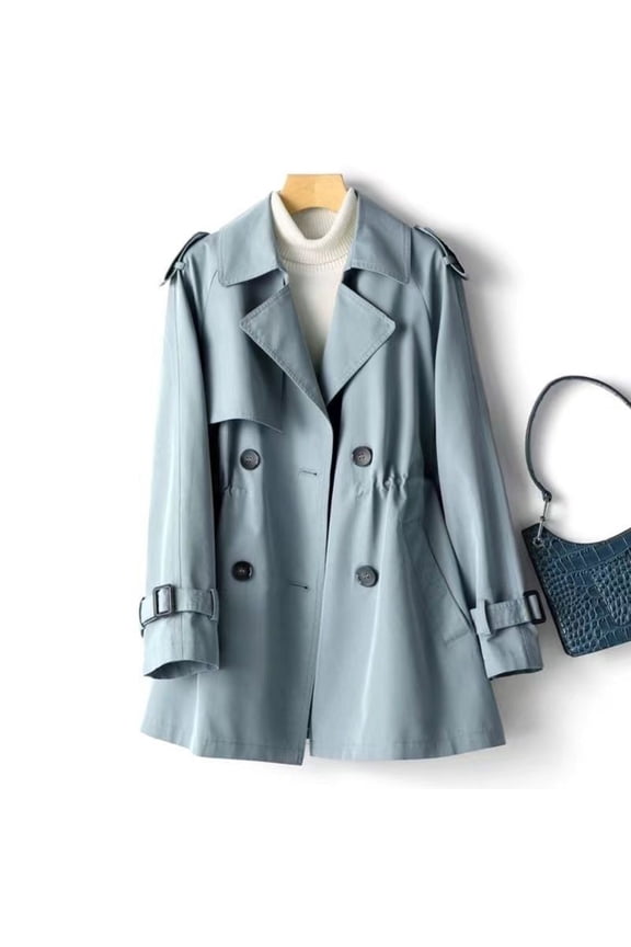 Women's Plus Size Trench Coat Lapel Double Breasted Windbreaker Jacket Solid Casual Cropped Overcoat