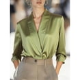 thumbnail image 1 of YFNNUP Women's Satin V-Neck Long Sleeve Button Down Shirt Business Casual Dressy Blouse for Summer Work Daily Wear, 1 of 6