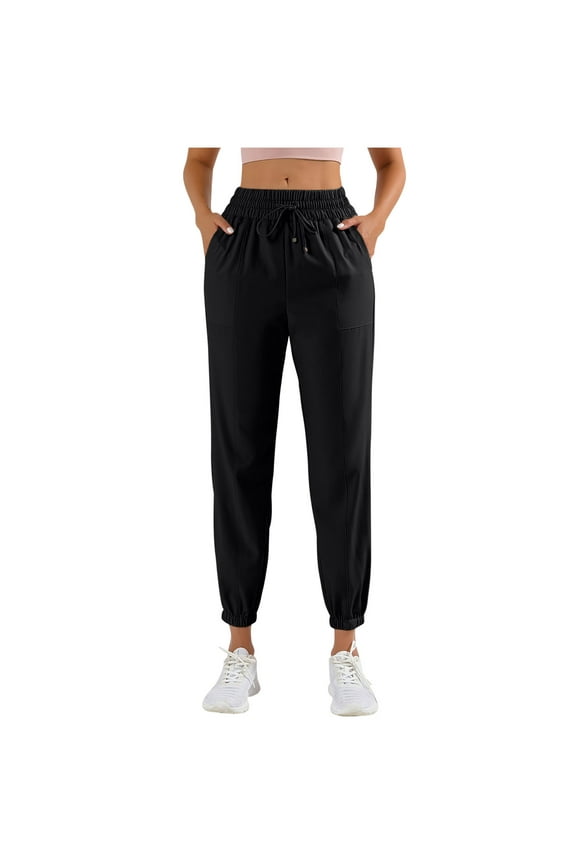 Women's Solid Cinch Bottom Pants Drawstring Elastic Waist Jogger Pants Active Fit Straight Pants Solid Comfortable Trouser