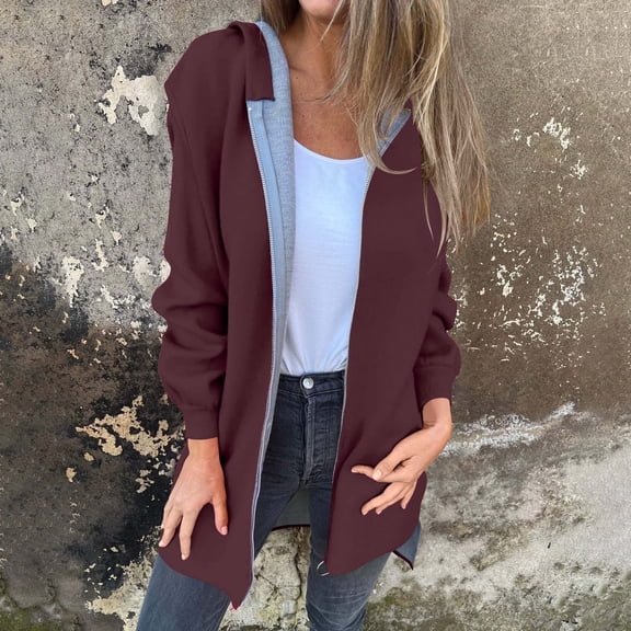 YFNNUP Women's Zip Up Hoodies Long Sleeve Fall Hooded Jackets Oversized Fleece Jacket With Pockets Fall Coats 2025