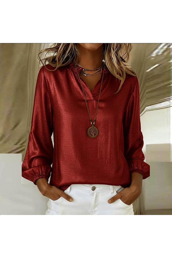 Womens Blosues V Neck Long Sleeve Dressy Work Tops Loose Fit Comfy Casual Spring Trendy Tee Shirts Elegant Formal Business Blouse