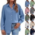 thumbnail image 1 of YFNNUP Womens Button Down Shirts Long Sleeve Tunic Tops Dressy Busienss Casual Blouses Trendy Collared V Neck Work Top Khaki L, 1 of 6