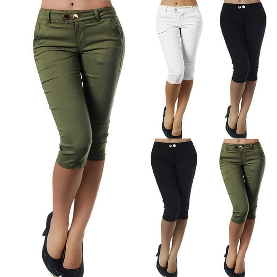YFNNUP Womens Capri Pant Slim Fit Stretchy Capris Pants Summer Business Lounge Trouser Tight Office Solid Cropped Trousers Black S