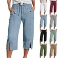 thumbnail image 1 of YFNNUP Womens Capri Pants Elastic Waist Lightweight Cropped Trouser Drawstring Casual Pant Summer Vacation Trousers with Pockets Army Green M, 1 of 7