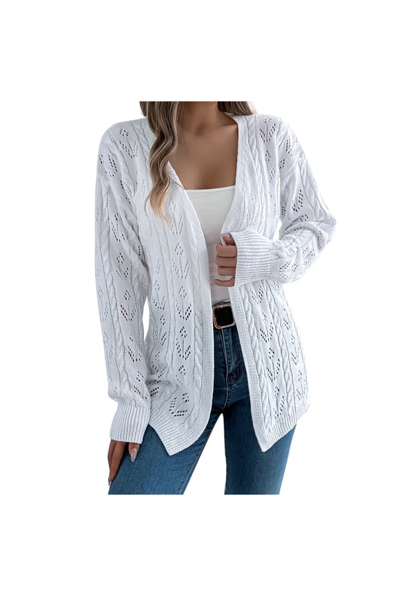 Womens Knit Cardigan Casual Long Sleeve Oversized Cardigans Coats Summer Open Front Knitted Sweater Solid Color Fall Duster