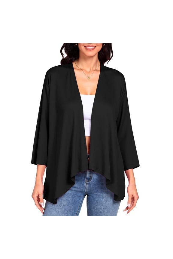 Womens Lightweight Cardigans Casual 3/4 Sleeve Open Front Dusters Long Sleeve Beach Cover Up