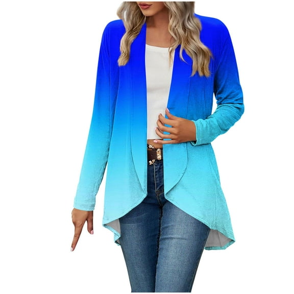 YFNNUP Womens Open Front Cardigan Lightweight Draped Ruffle Casual Tops Trendy Solid Long Sleeve Cardigans