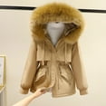 thumbnail image 1 of YFNNUP Womens Plush Lined Puffer Jacket Thicken Warm Parka Coat Solid Elastic Waisted Down Coat Full Zip Pockets Puffer Jacket with Faux Fur, 1 of 4