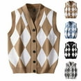 thumbnail image 1 of YFNNUP Womens Sweater Vest Trendy Argyle V Neck Button Down Vest Trendy Knit Sleeveless Cardigan Top Shirt Khaki XXL, 1 of 8