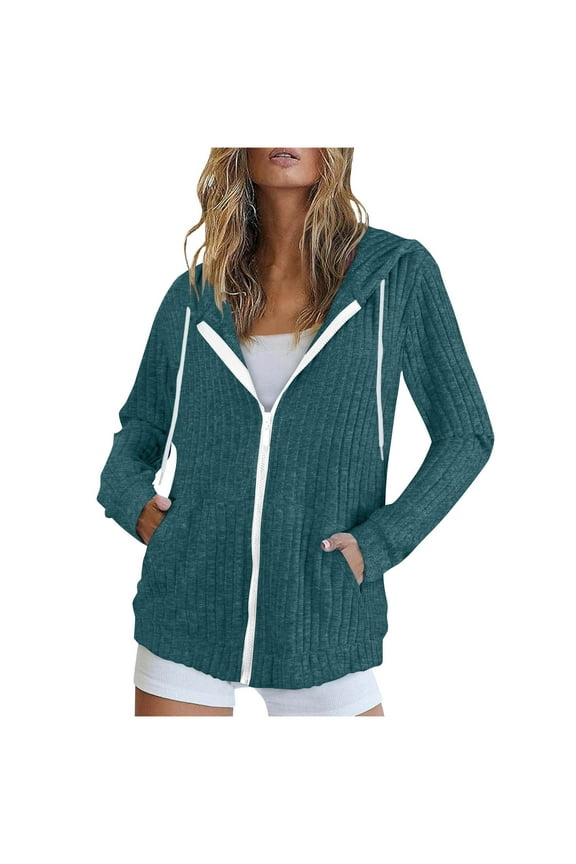 Womens Zip Up Hoodies Long Sleeve Knit Hoodie Jackets Lightweight Tunic Sweatshirt Soft Solid Zipper Sweater