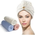 thumbnail image 1 of YFONG 3 Pack Hair Towel Wrap for Women with Button, Super Absorbent Microfiber Hair Towel for Wet Long Short Curly Hair, Soft Fast Drying Hair Turban Towel Anti Frizz（Blue, Pink, White）, 1 of 12