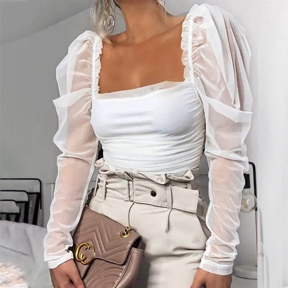 YFPWM 2022 Shirts for Women Business Casual Tops Bandana Tops Yoga Tops Dog Print Top Ruffled Tube Ruffle Tight Long Sleeve Mesh Tops