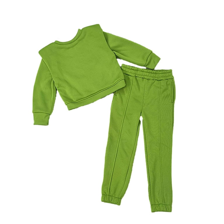 YFPWM Baby Girl Clothes Set Toddler Kids Girls Tracksuits Set Solid Color  Crewneck Long Sleeve Sweatshirts Elastic Waistband Pants Two Piece Green  3-4 Years 