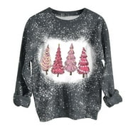YFPWM Christmas Tops for Women Holiday Shirts for Women Crewneck Long Sleeve T Shirt Santa Claus Blouse Women's Christmas Gnome Shirt Xmas Buffalo Shirt Holiday Tops Black L