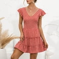 thumbnail image 1 of YFPWM Cotton T Shirt for Women 2022 Golf Tunic Color Block Tops Loose Flowy Tops Plus Size Blouse Leopard Pullover Floral Print Tops Short Sleeve Ruffle V Neck Flying Sleeve T-shirt, 1 of 6