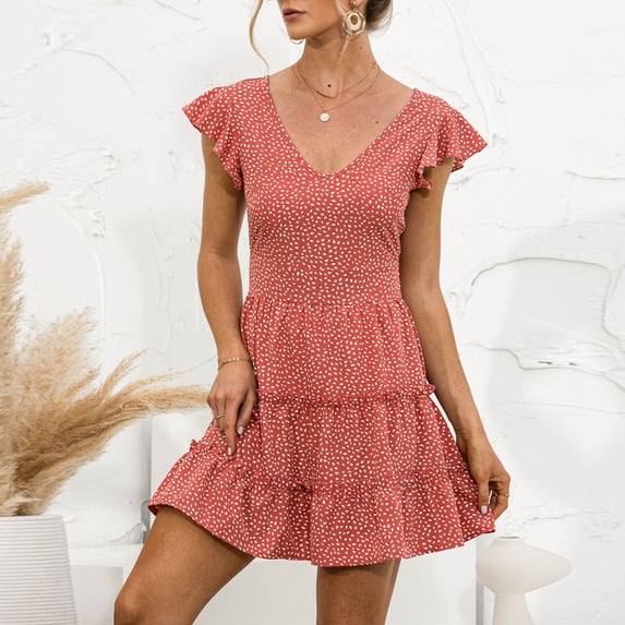 YFPWM Cotton T Shirt for Women 2022 Golf Tunic Color Block Tops Loose Flowy Tops Plus Size Blouse Leopard Pullover Floral Print Tops Short Sleeve Ruffle V Neck Flying Sleeve T-shirt