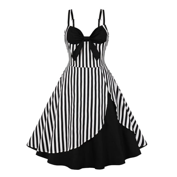 YFPWM Dress Shirts for Women Bodycon Cami Dress Cotton Sundresses Breastfeeding Dress Athletic Dress Ruffle Dress Summer Sling Bow Decorative Print Retro Panel Contrast Dress