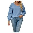 thumbnail image 1 of YFPWM Fall Tops Women 2022 Trendy Classic Fit Light Sweater Winter Knit Pullover Asymmetric Hem Sweater Casual Pullover Casual Long Sleeve Sweater Ruffle Knit Pullover Striped Pullover, 1 of 6