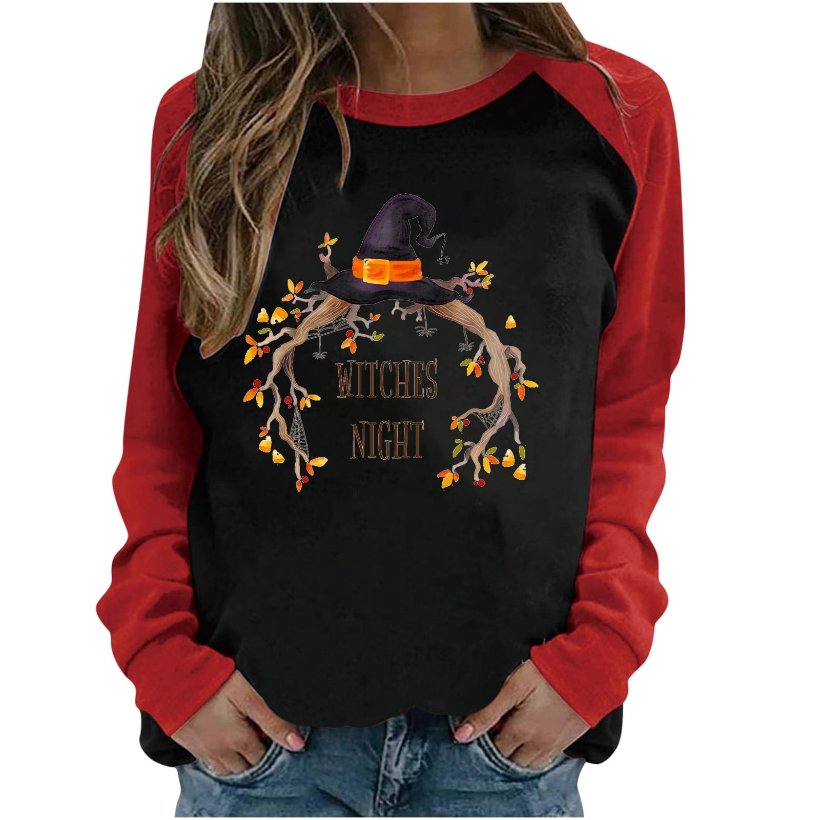 YFPWM Halloween Sweatshirts for Women Pumpkin T Shirts Pullover Tops Long Sleeve Crewneck Witch